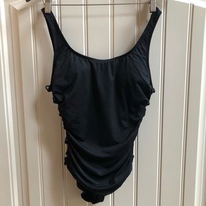 DKNY Swim Maillot Swim Suit Ring Sides Black 10